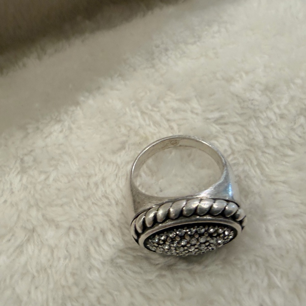 Brighton Silver Ring with Braided Edge and Crystal Pave - Picture 5 of 12
